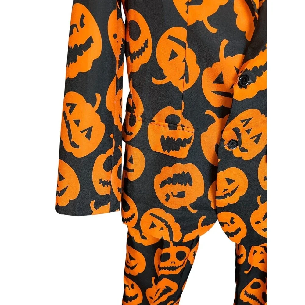 Spirit Halloween Men's Novelty Jack-o-Lantern Print Suit Size S Halloween Party